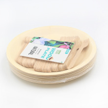 Ensemble de couverts en bois naturel biodégradable avec assiette jetable